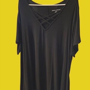 Jessica London Criss Cross Front Lace Hem Short Sleeve Top Blouse Tunic 26/28